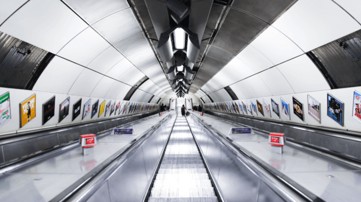 An escalator on the London Underground